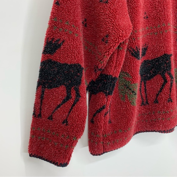 Alps Finest Quality Apparel Moose Print Winter Teddy Red Sweatshirt Size Large - Picture 4 of 16